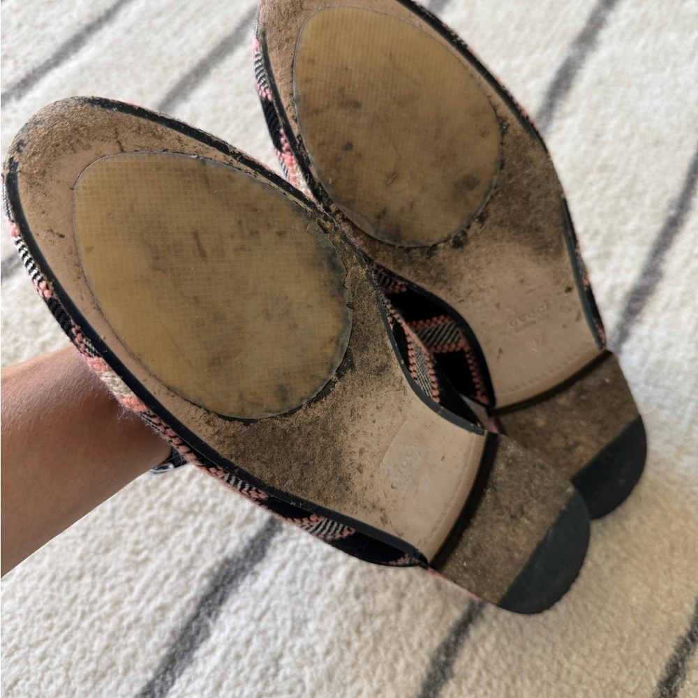Gucci Princetown Pink and Black Plaid mules with Gold Detail - Picture 6 of 6